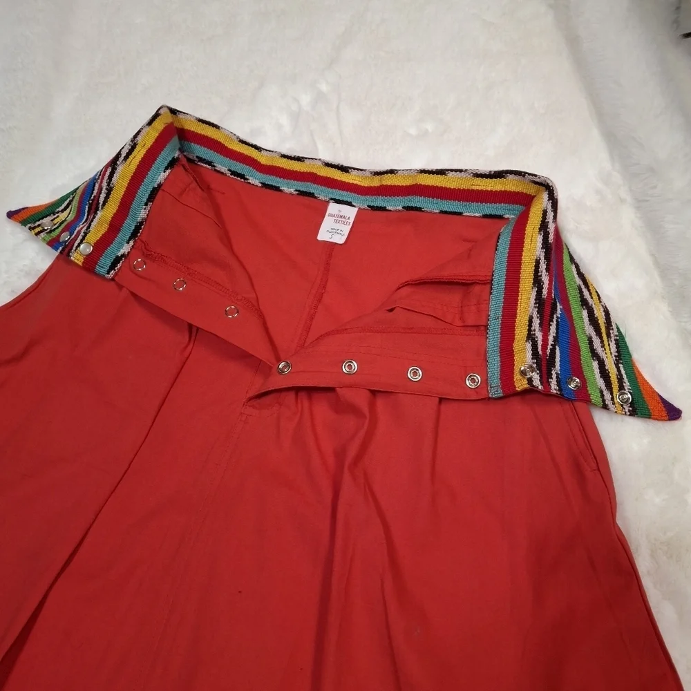 Guatemala Textiles Handwoven Cotton Serape Waist Red Corte Skirt  Size Small